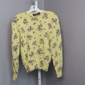 Vintage Alain Manoukian Floral Sweater Size 1 - Yellow Lambswool Blend Pullover